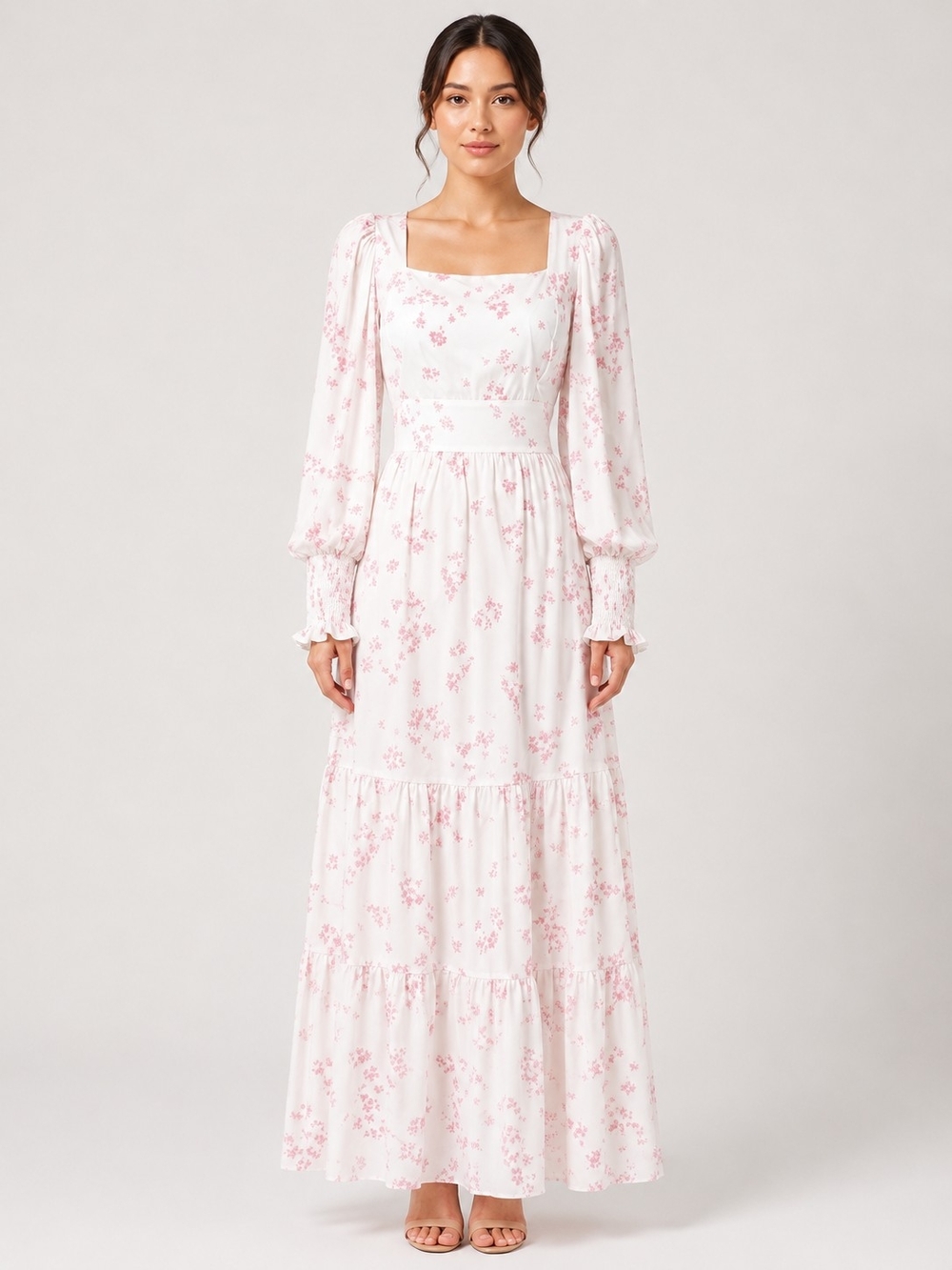 Boutique NWOT Women's Pink Floral Square-Neck Maxi Dress Sz L